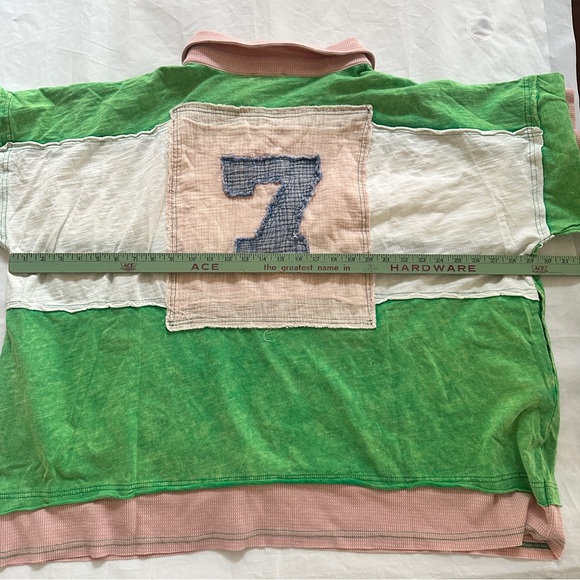Oli & Hali washed patch varsity collar Green Pink Patchwork Jersey Top - Picture 7 of 8